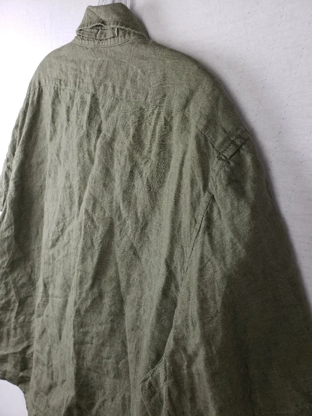 Banana Republic 100% Linen Shirt Button-Down Collar Olive Green Short Sleeve L